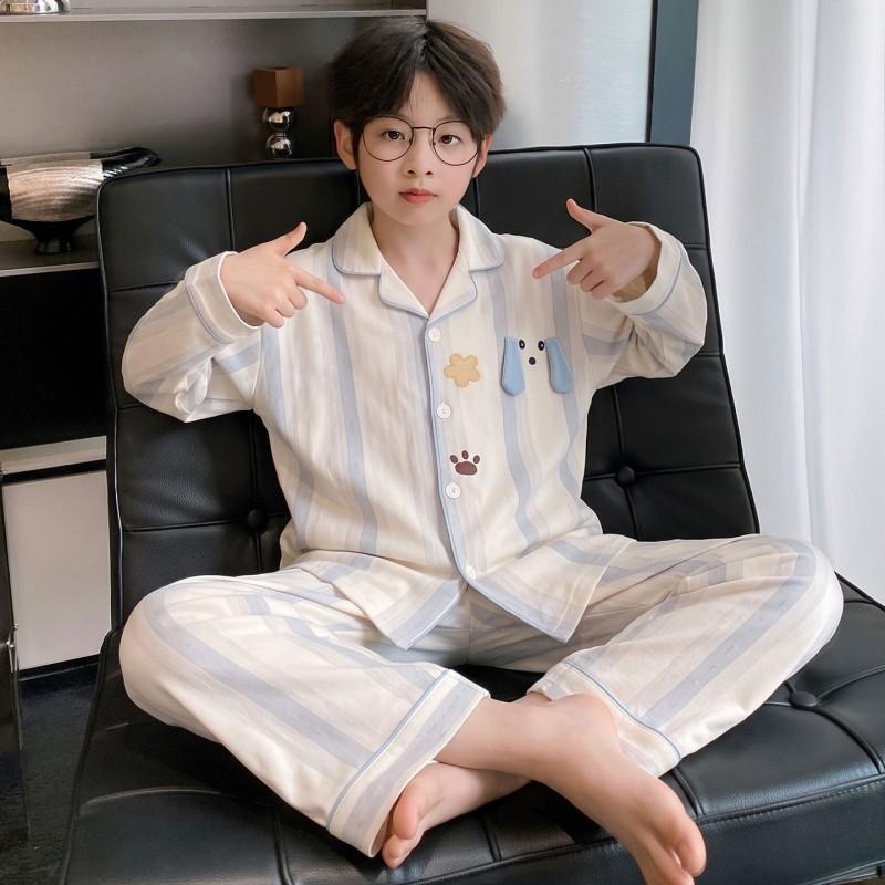 Boys Cotton Pajama Set Long Sleeve Cartoon Print Home Wear Kids 8 Years Comfortable Sleepwear