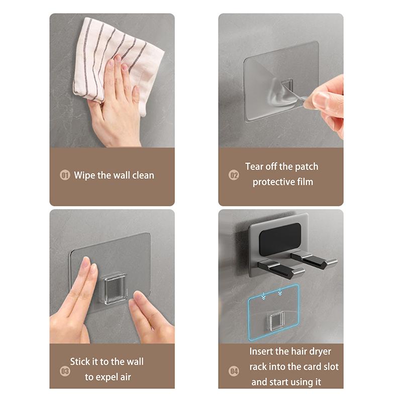 Aluminum Hair Dryer Holder Wall Mounted Self Adhesive No Drill Hairdryer Rack For Punch Free Bathroom Dryer Storage Organizer