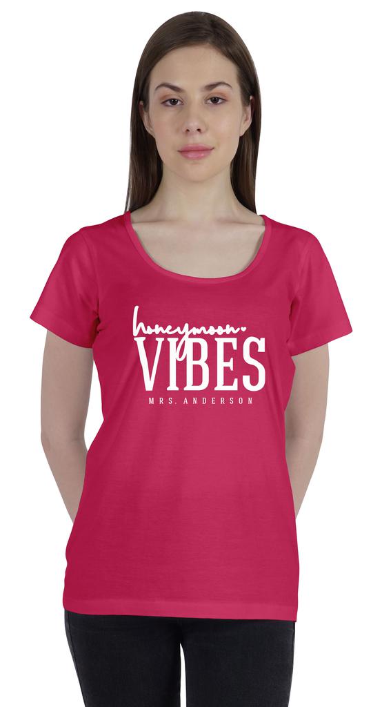 Inkdotpot Personalized Womens Tshirt Top Honeymoon Vibes Mrs  Wedding  Announcement