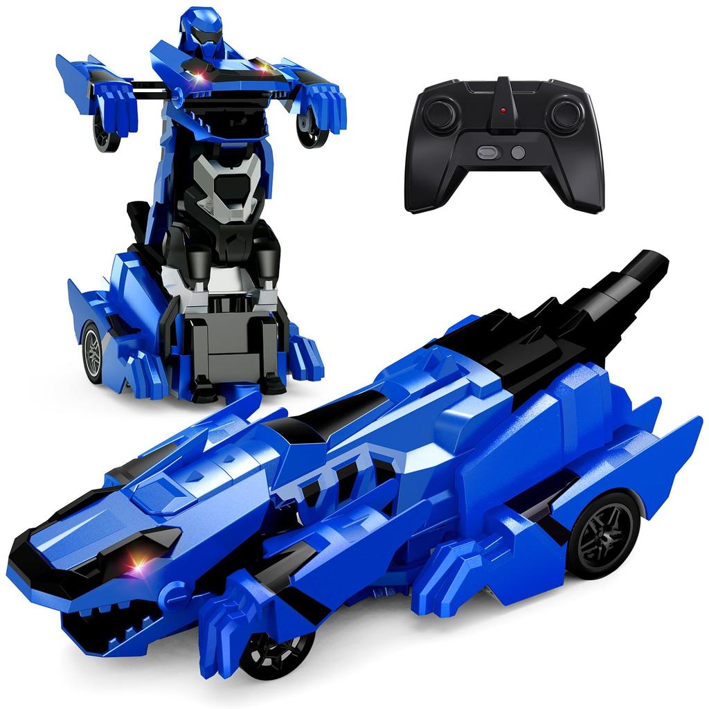 Tecnock RC Car for Kids, Transforming Dinosaur, 360° Rotating, Transforming Toy Car, Gift for Boys (Blue)