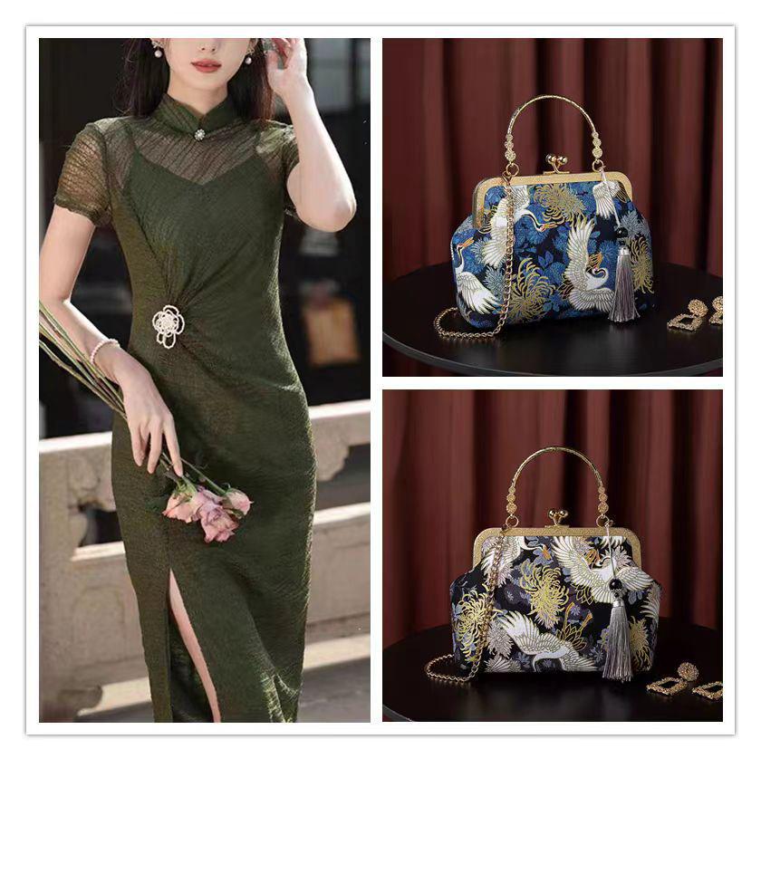 Elegant Chinese Ethnic Hanfu Cheongsam Retro Handbag - Gold Shoulder Crossbody Bag