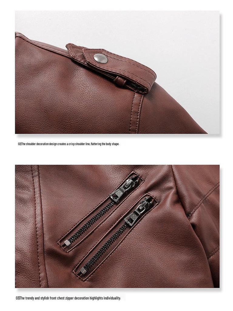 2025 Men's Plus Size PU Washed Leather Hooded Jacket, Two-piece Design.