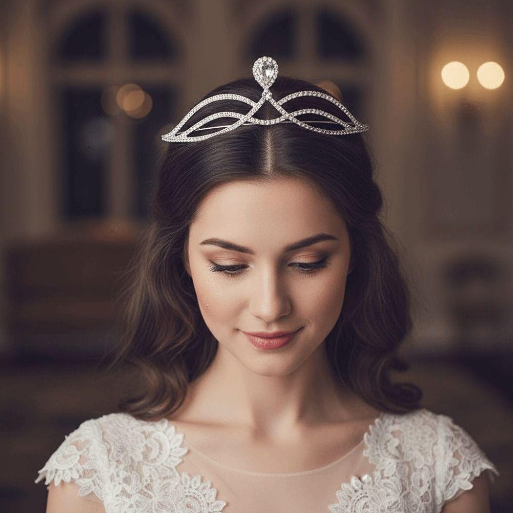 Simple Design Wedding Bride Crown Crystal Rhinestone Princess Crown Wedding Ceremony