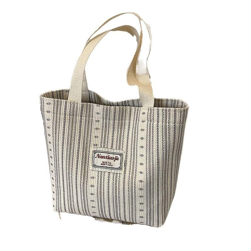Ins Japanese Style Bag Women's 2025 Canvas Bag Fashion Striped Hand Carry Shoulder Bag Women's Tote School Bag