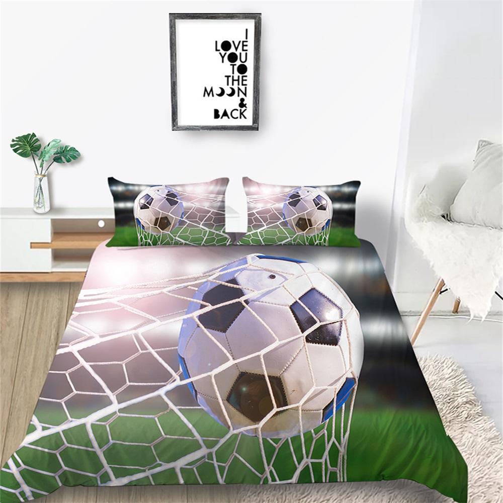 3D futbalová téma posteľná súprava Športová prikrývka a obliečka na vankúš 2/3 kusy Pre chlapcov a mužov Zipsová domáca dekorácia