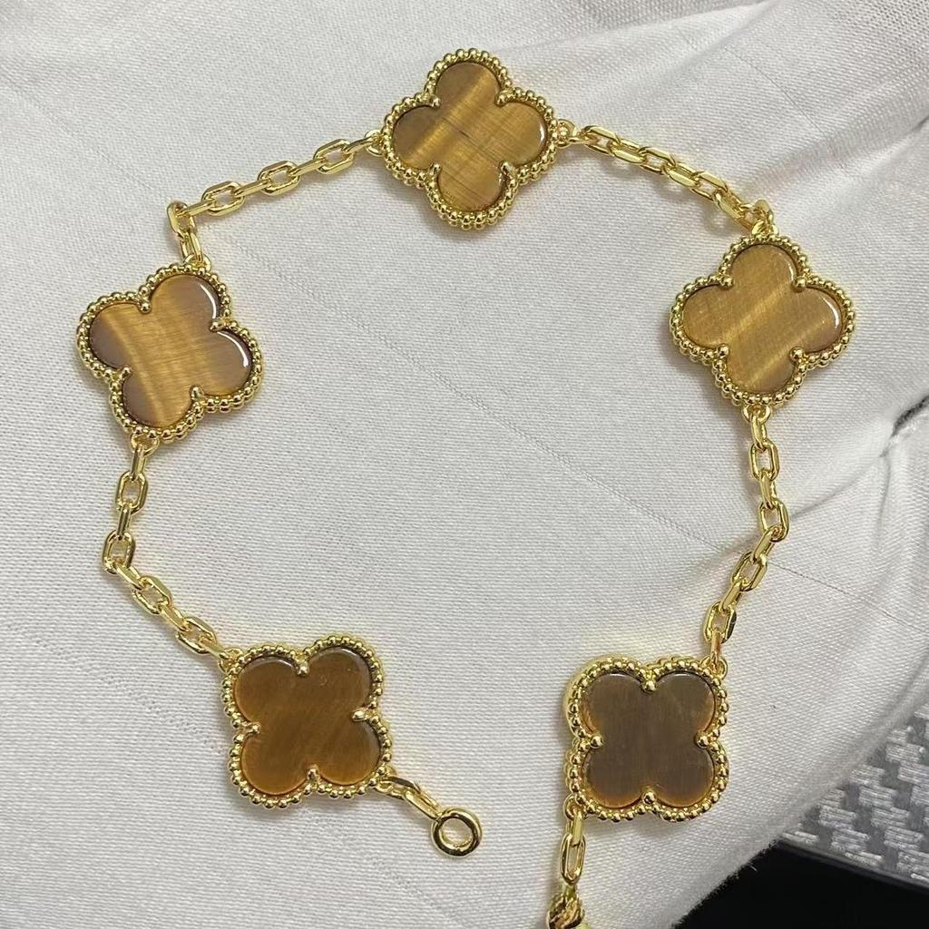 Nuova Versione Bracciale Quadrifoglio Cinque Fiori Agata Rossa Naturale Madreperla Bianca Bracciale da Donna Bracciale Laser