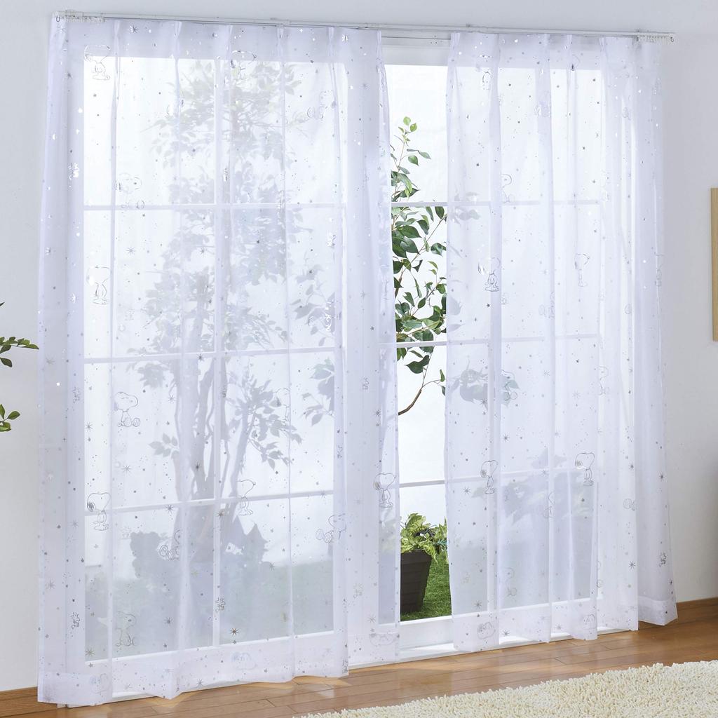 Peanuts Snoopy SNOOPY See-Through UV Protection Lace Curtains, Set of 2, Starry Sky Design, 100cm x 133cm, KO-6