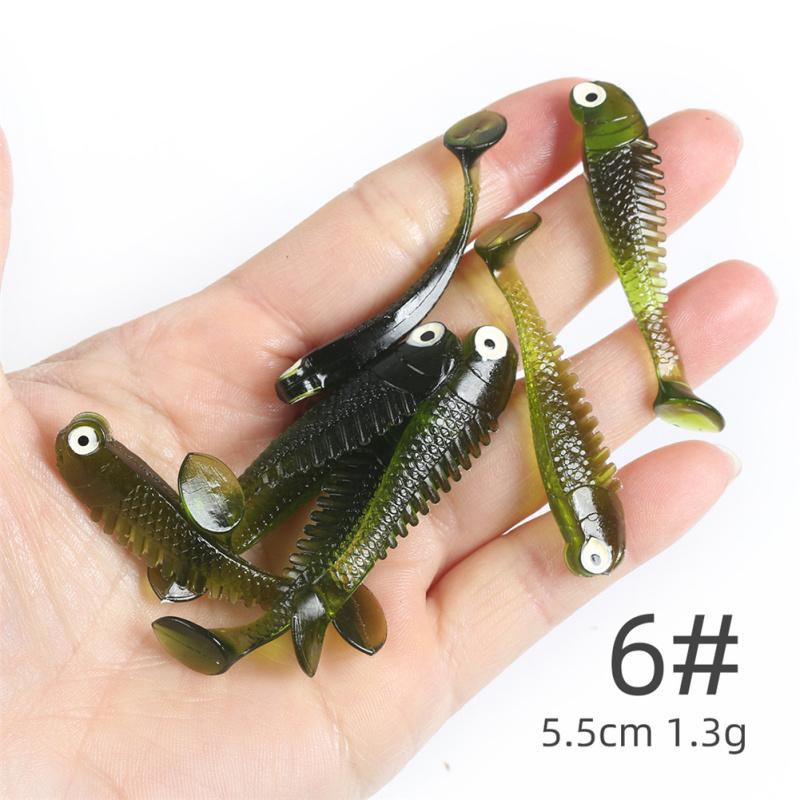 

10 шт./упаковка Силіконова Наживка для Риболовлі Набір Приманок 5.5см1.5г Т-хвіст М яка Приманка 6#