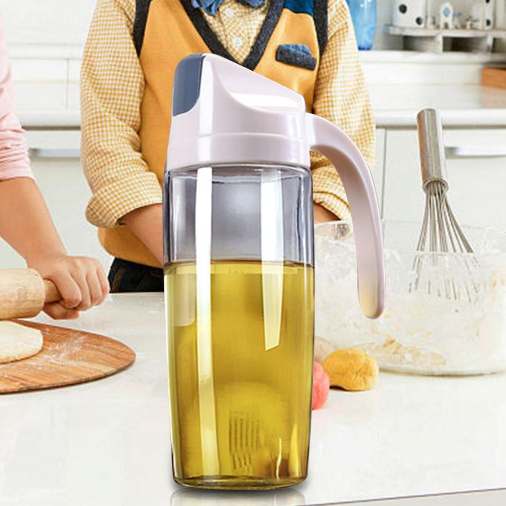 Glass Oil Dispenser Bottle  proof Dust Proof Automatic OpenCelsiusClose Oil Pot Apricot (300ml)