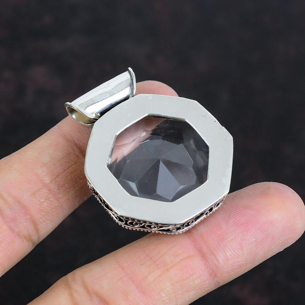 Faceted White Topaz Pendant Vintage Pendant Gemstone Pendant 925 Sterling Silver Pendant White Topaz Jewelry Handmade Pendant Gifts For Wife