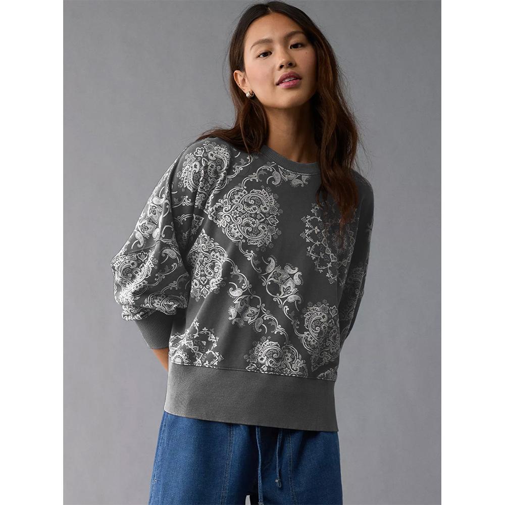 Women's Retro Pattern Crewneck Sweatshirt Bohemian Print Long Sleeve Casual Pullover