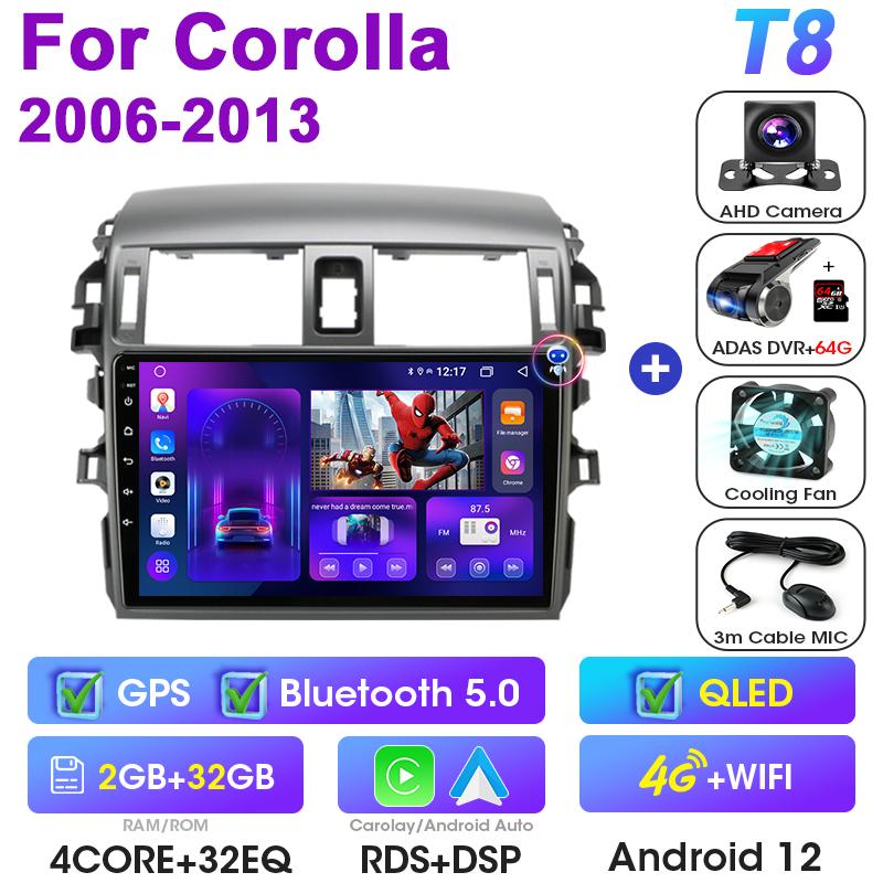 Android 12 Car Radio For Toyota Corolla E140/150 2006 - 2013 GPS Carplay Auto 2 Din Stereo Intelligent Systems Smart Autoradio