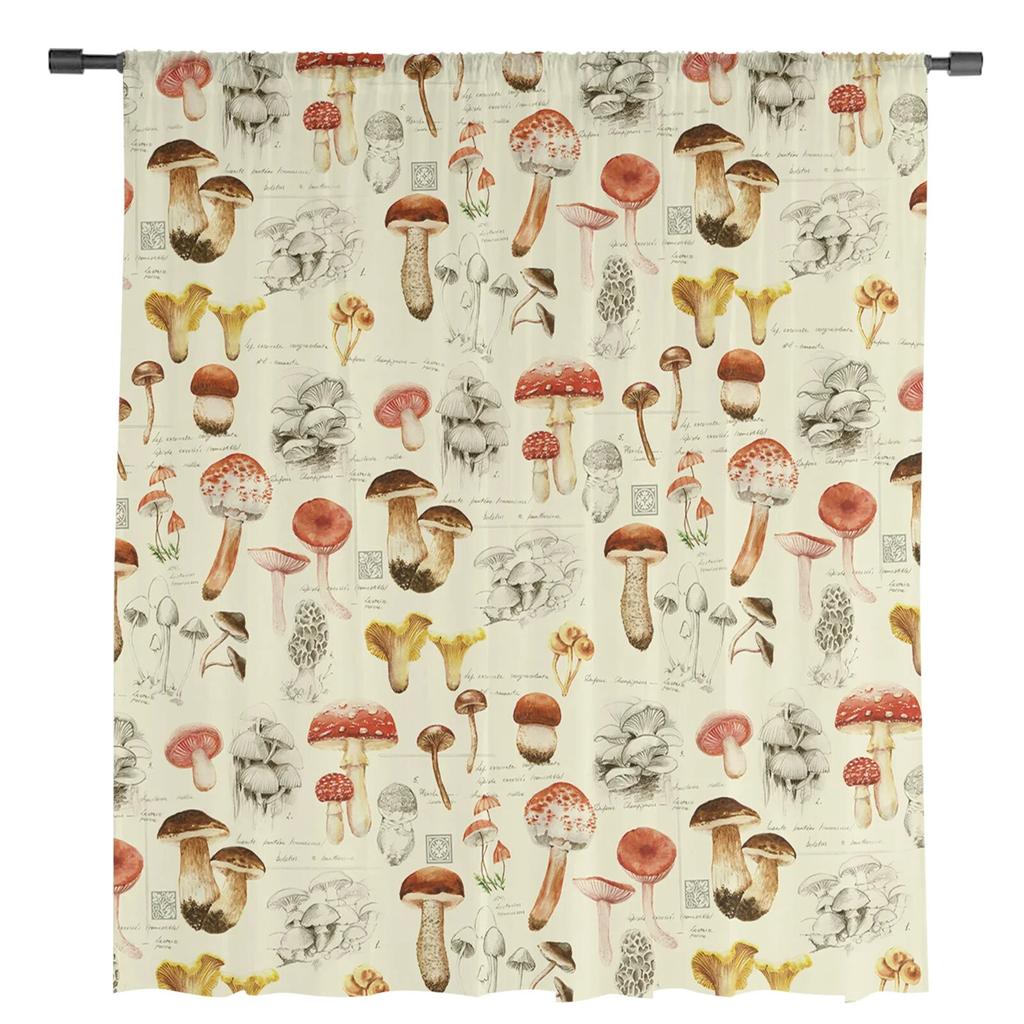Mushroom Plant Autumn Sheer Voile Window Curtains Tulle Curtains Living Room Balcony Decoration Drapes