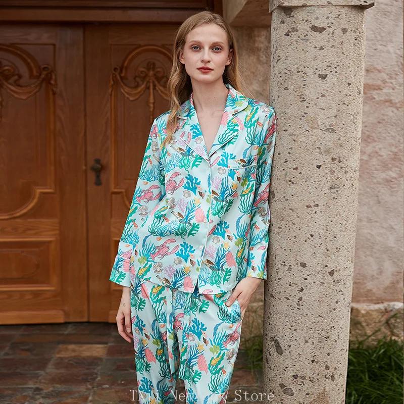 Newlook Fashion Comfortable Pajamas Women's High-end Sense  Style Lapel Spring and Summer Long Sleeve Home Suit