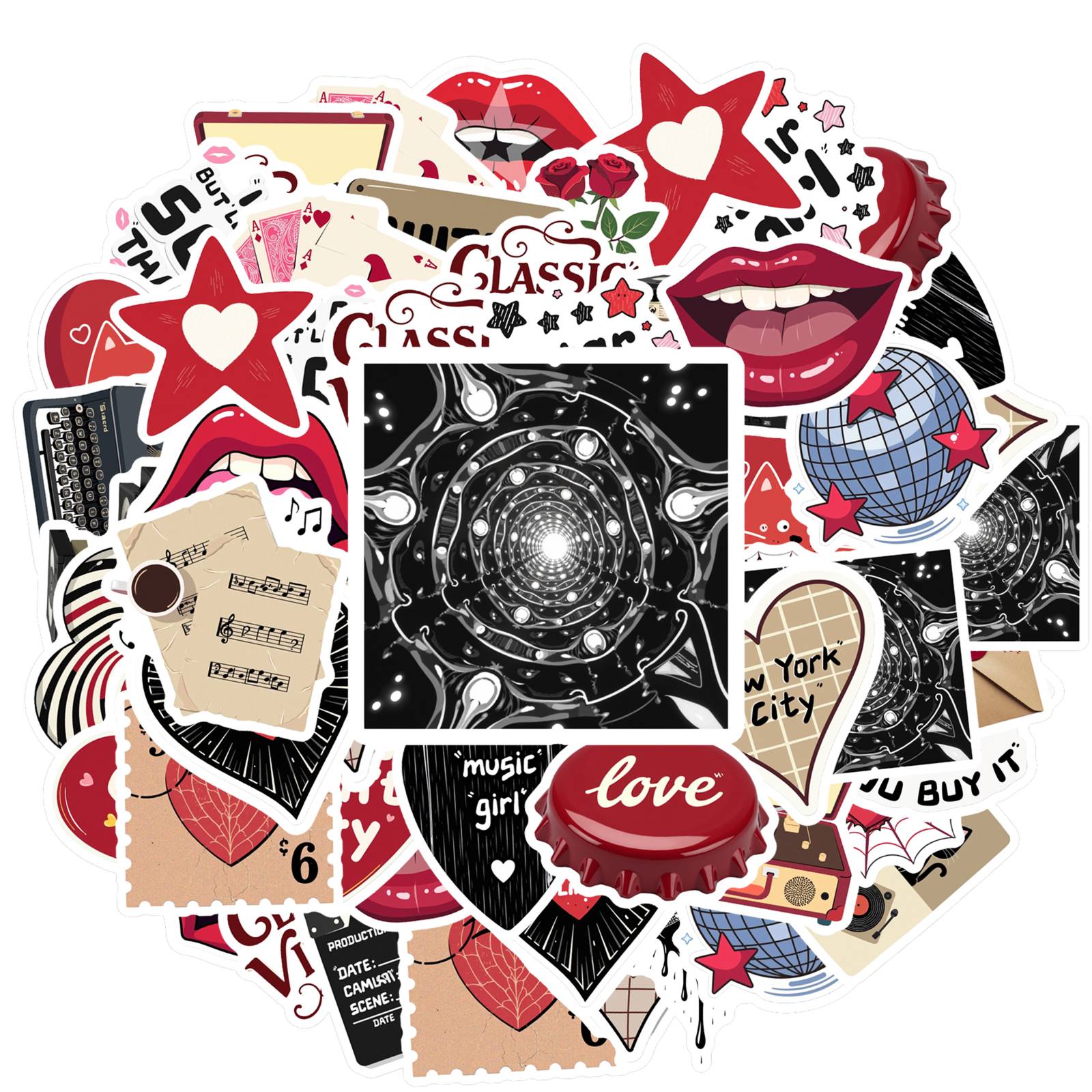 35pcs-50pcs Cartoon Art Stickers Retro Music Vintage Stickers Music Stickers For  Laptop Luggage Scrapbook Diary Sticker