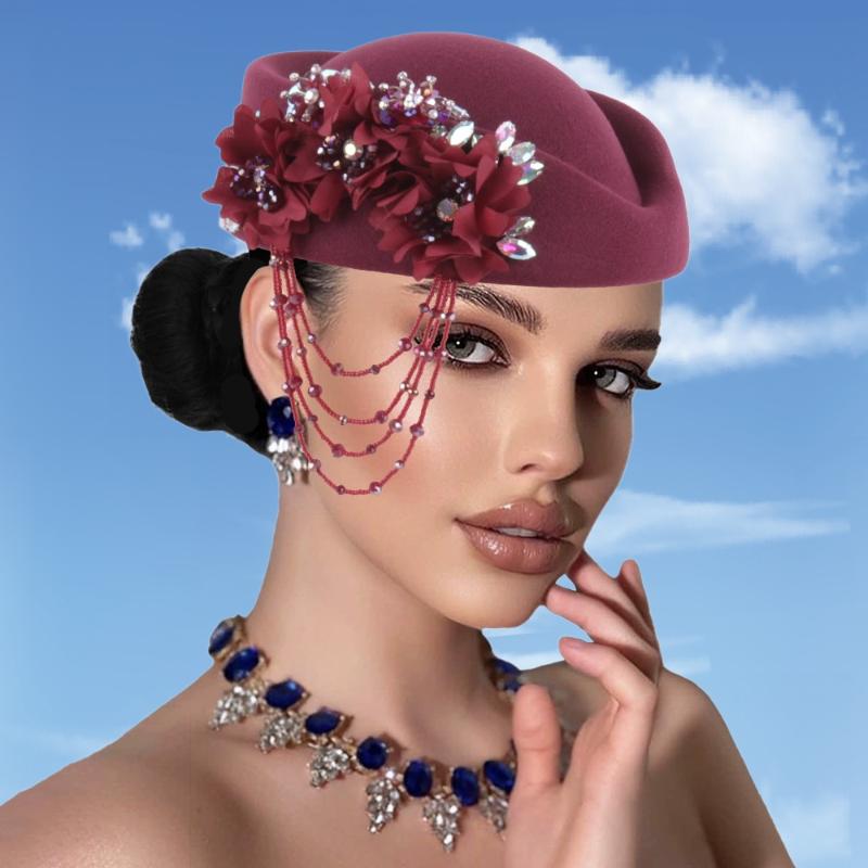 Retro British Hat For Women Elegant 3D Floral Decorated Flight Attendant Cap Beret Cosplay Costume Accessories