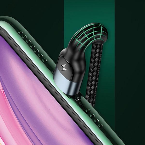 Usams Kabel Pleciony U48 Lightning 1,2M2A Fast Charging Led Zielony/Green Sj423Usb02 (Us-Sj423)