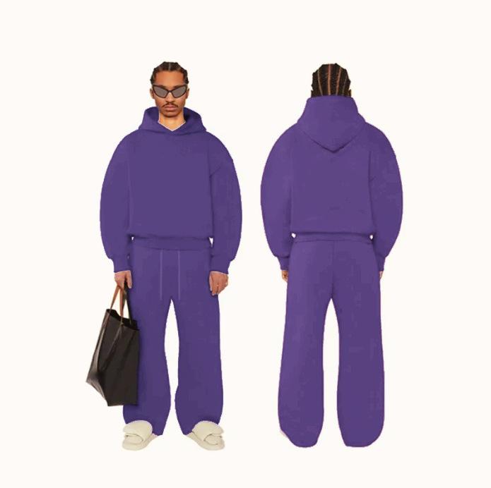 New Hooded Men's Women's Loose Suit With Drop Shoulder Ribbed Hem Sweatshirt Elastic Hidden Drawstring Waistband Sweatpants