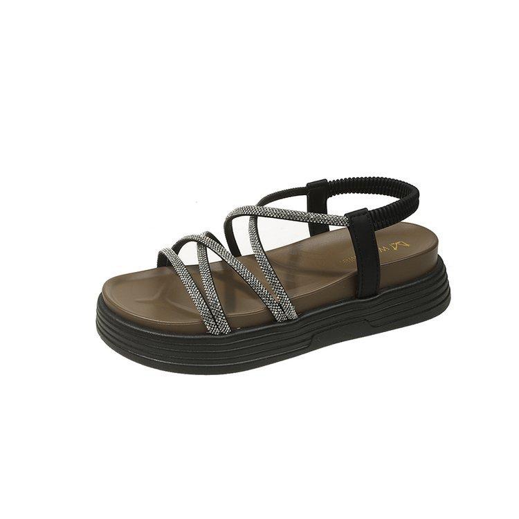 

Сказочный ветер приморский пляж римские сандалии женские 2024 лето новый студенческий мягкая подошва с юбкой женская обувь толстая подошва 35 чёрный