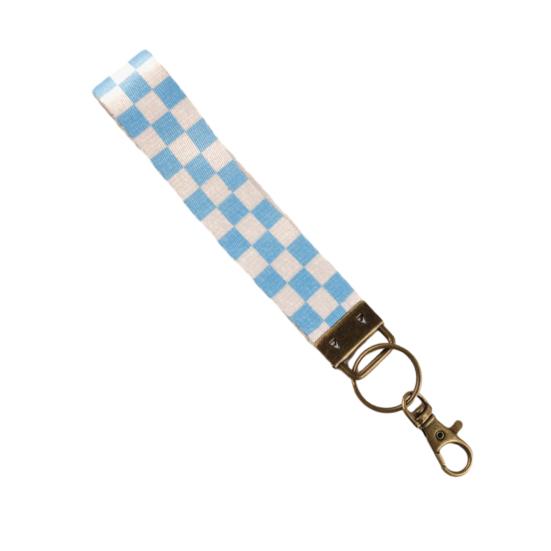 Nyckelring Hänge Rutigt Tryck Faux Läder Handledsrem Nyckelring Armband med Snabbfäste Fjäderring Kvinnor Nyckelhållare