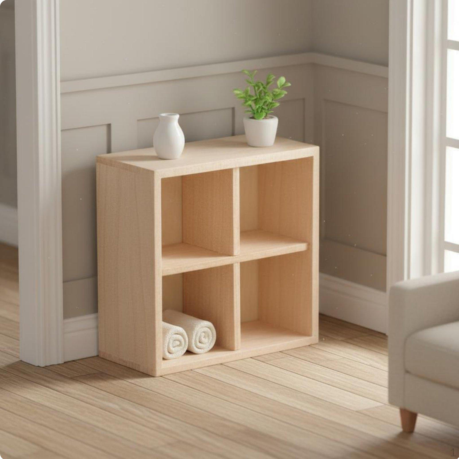 1:12 Scale Dollhouse Cabinet Wood Construction Unpainted Wooden Miniature Realistic Detail Four Grid Cabinet