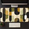 Vintage Geometric DeskmatMidCentury Modern Abstract Shape Mousepad In Earthy Green And GoldGaming Mat For Stylish Desk Setups