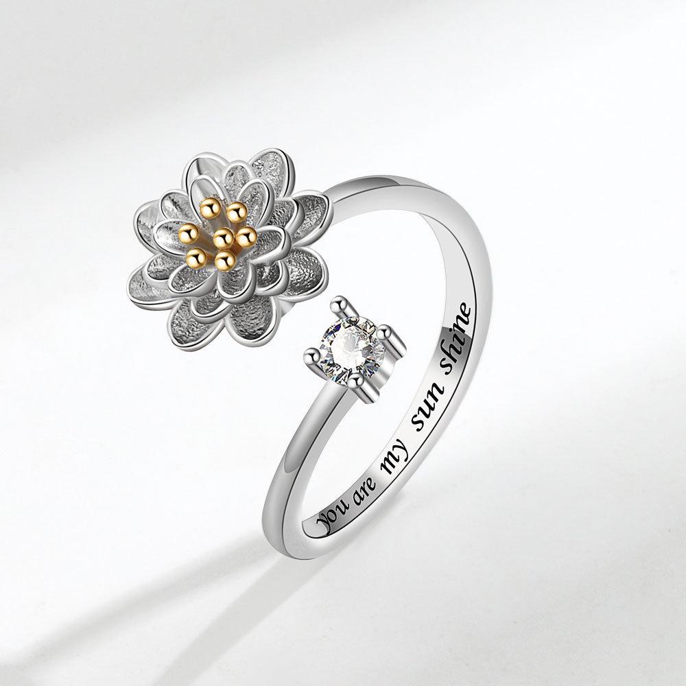 Verstellbarer Ring mit Blumenmuster zur Linderung von Angstzuständen, mit Zirkonia für Damen