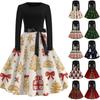 Women's Casual Vintage Christmas Print Neck Dress for Holiday Party