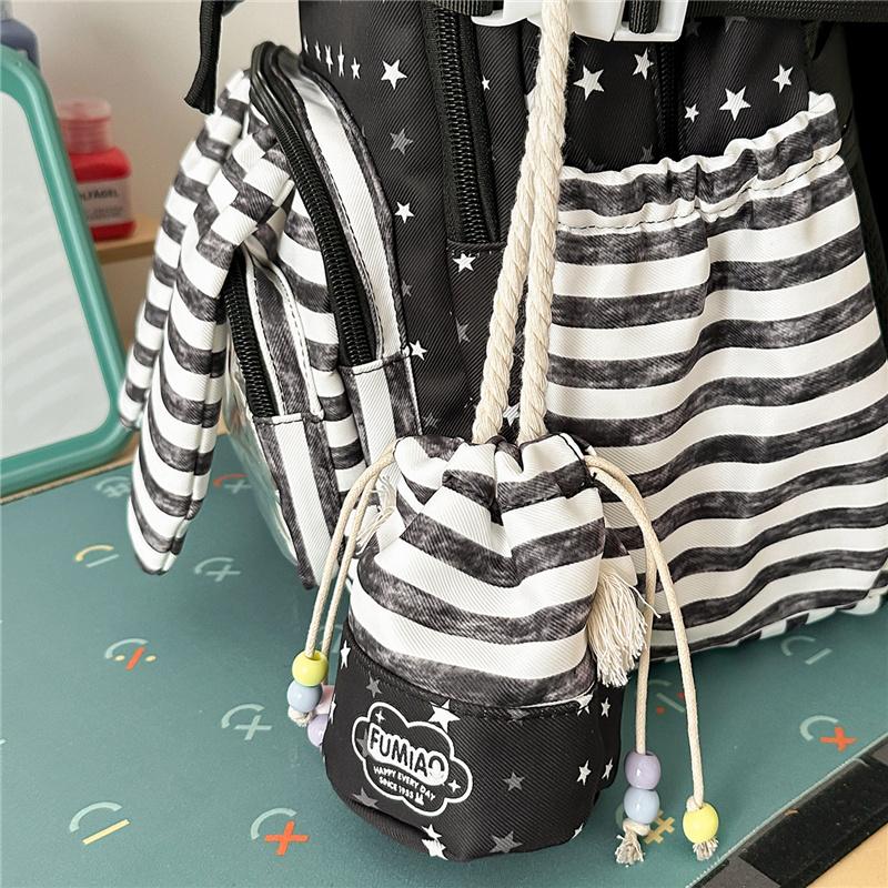 Cute Bunny Ear School Backpack with Clear Front Pocket Top Handle Casual Daypack for Girls Daily Use