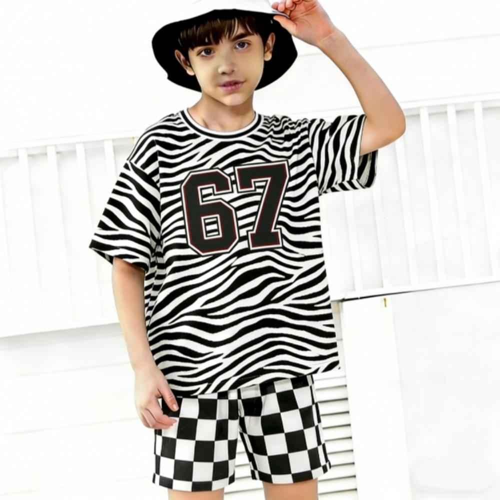 Fake Cardigan 67 Zebra Color Printed Kids T-shirt and Shorts 2 Piece Set Summer Casual Outfit for Boys and Girls Kids Clothing