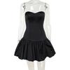 Women's Strapless Sleeveless Mini Dress Slim Fit Mid Waist Solid Color Satin Bubble Ruffle Hem Corset Party Dress