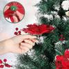 20/5PCS Artificial Glitter Christmas Flowers with Clip Xmas Tree Hanging Ornament Fake Flower New Year Party Home Decor Supplies