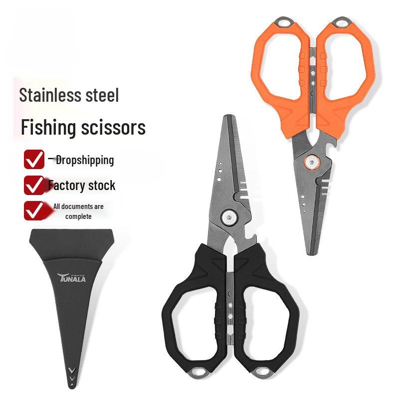 New Gray Titanium Plated Stainless Steel Fishing Scissors with Multifunctional Sawtooth Design Black (FG-1103) Scissors