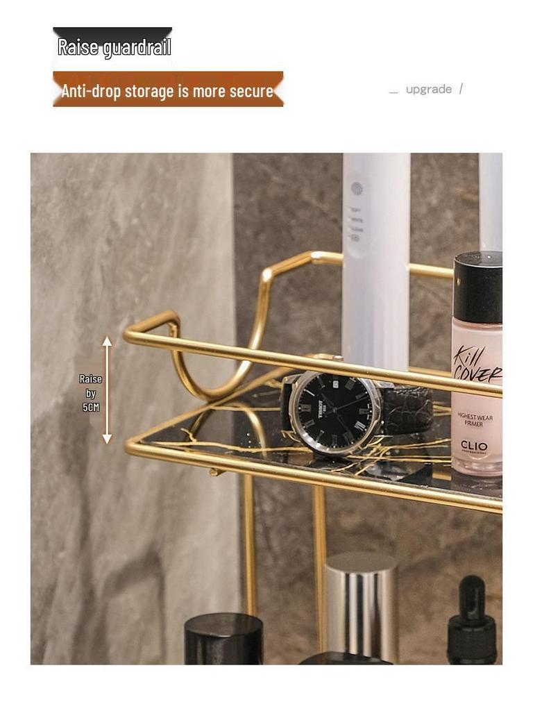Punch-Free Double-Layer Bathroom Shelf for Skincare and Cosmetics Storage