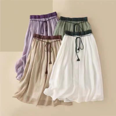 Summer Retro Art Loose Elastic Waist Skirt Women's Medium Long A Line Skirt