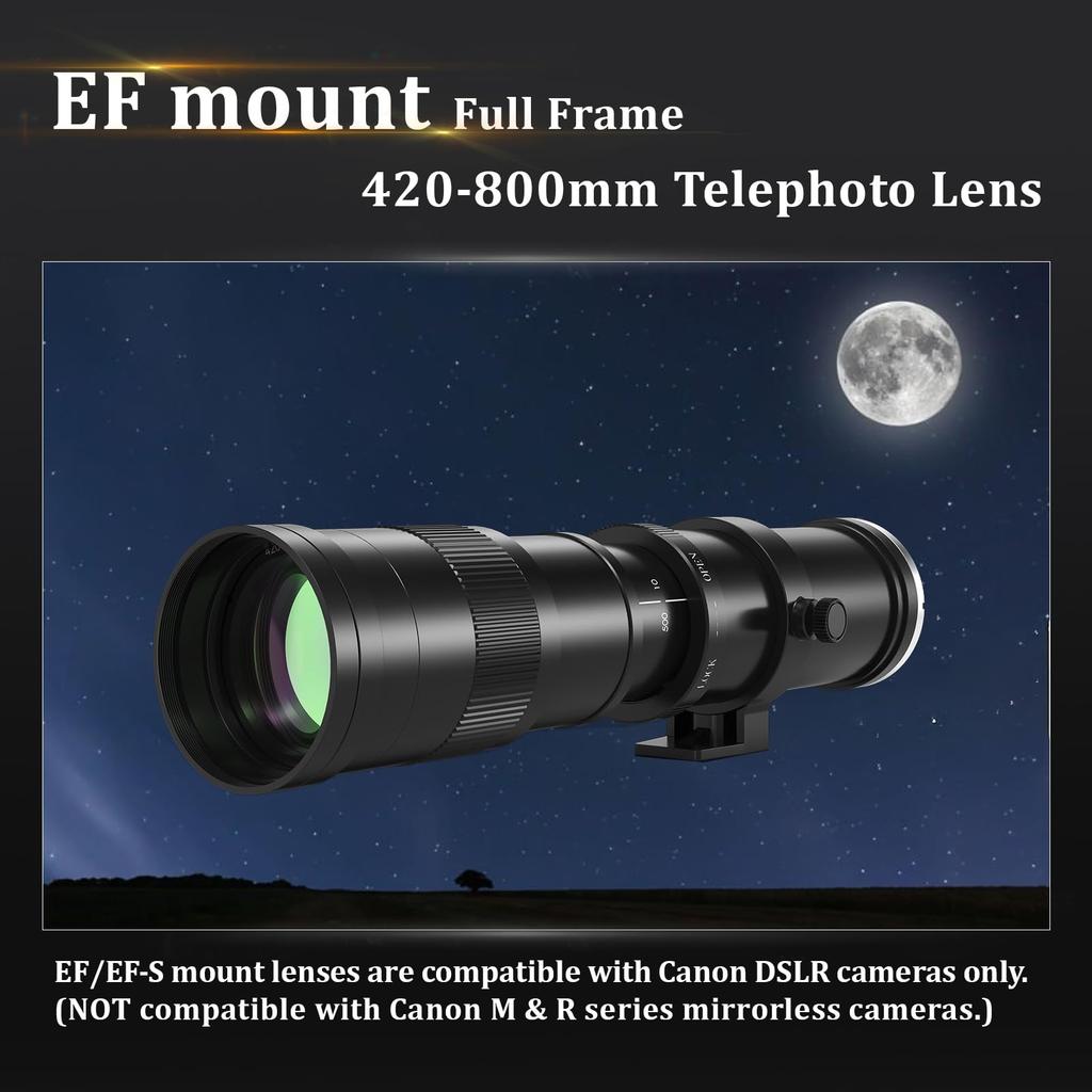 BENOISON Telephoto Lens Canon Manual Zoom Lens with EOS Kiss and for Canon SLR Cameras 420-800mm F8.3-16 (for EF/EF-S) [Compatible X10, X9i, X8i, X7,