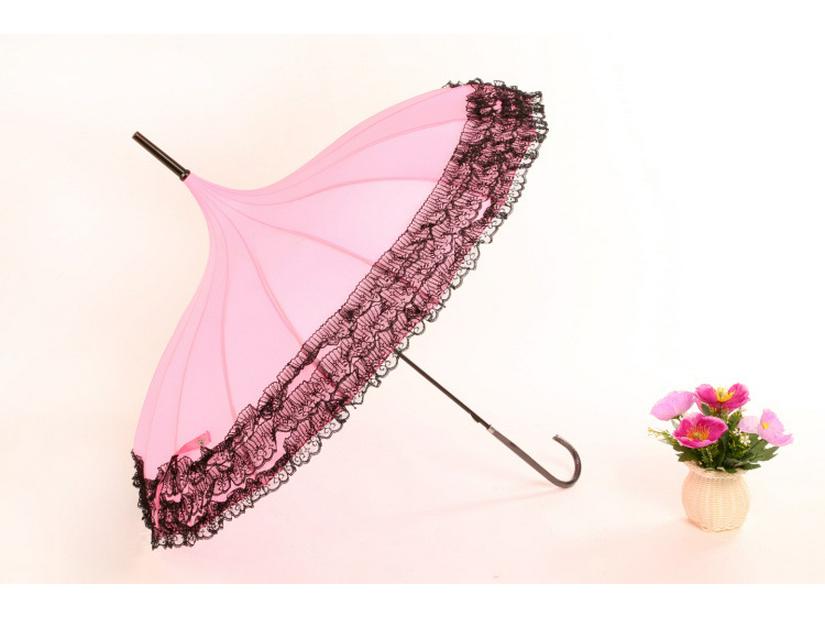 Baota 16-Rib Sun & Rain Bridal Photography Umbrella with Lace Trim and Curved Handle