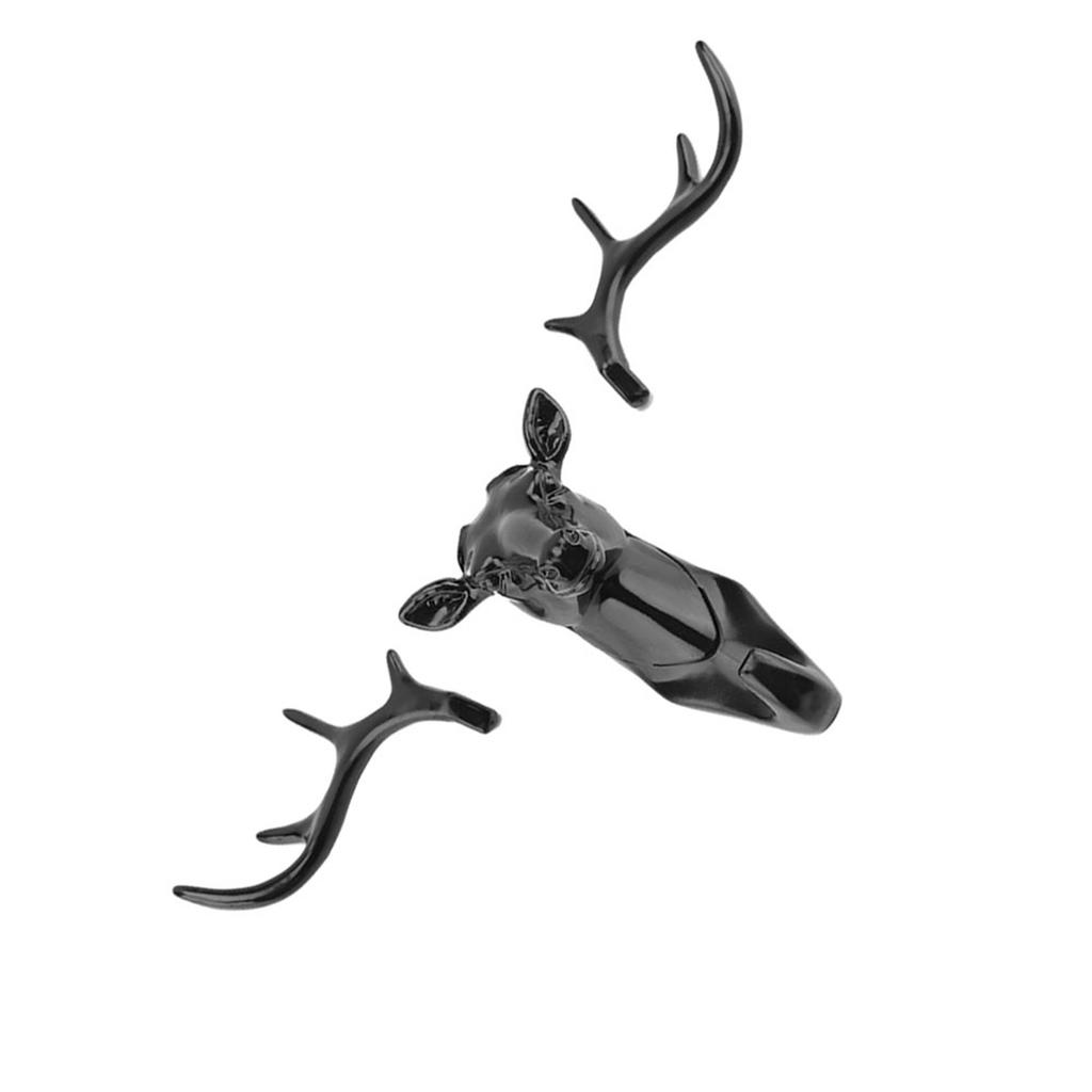 Animals Deer Head Hook Hanger Rack Holder Wall Mount for Home Room Decor(Black)