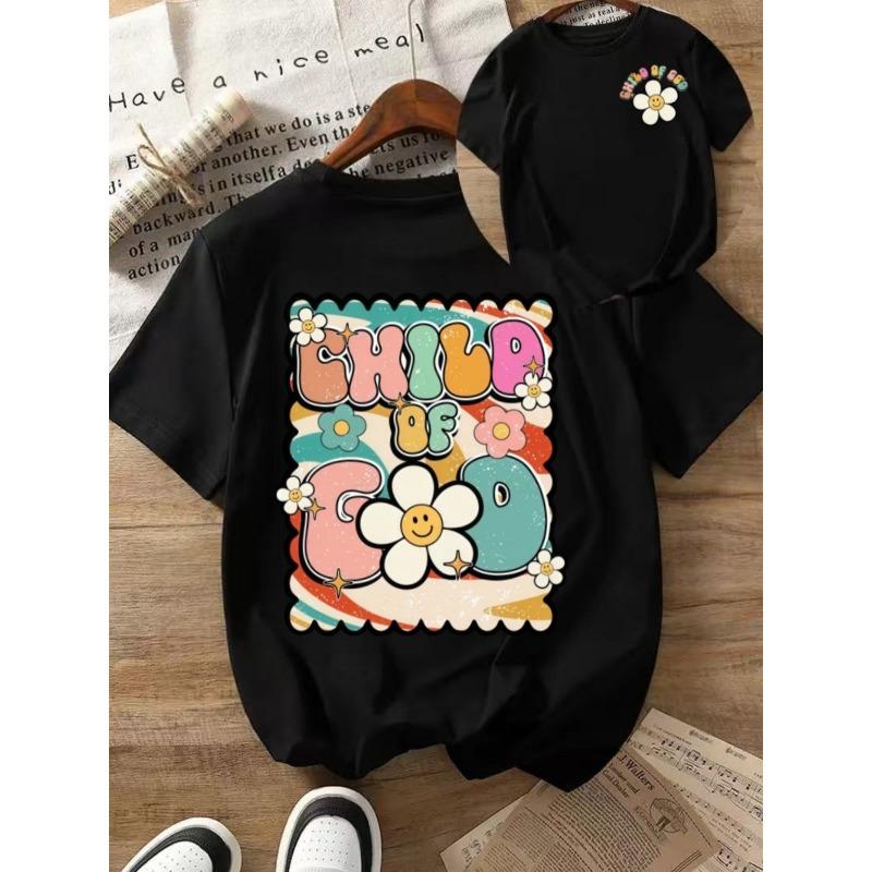

European Size Childrens Front and Back Print Round Neck Short Sleeve T-Shirt 98cm чёрный