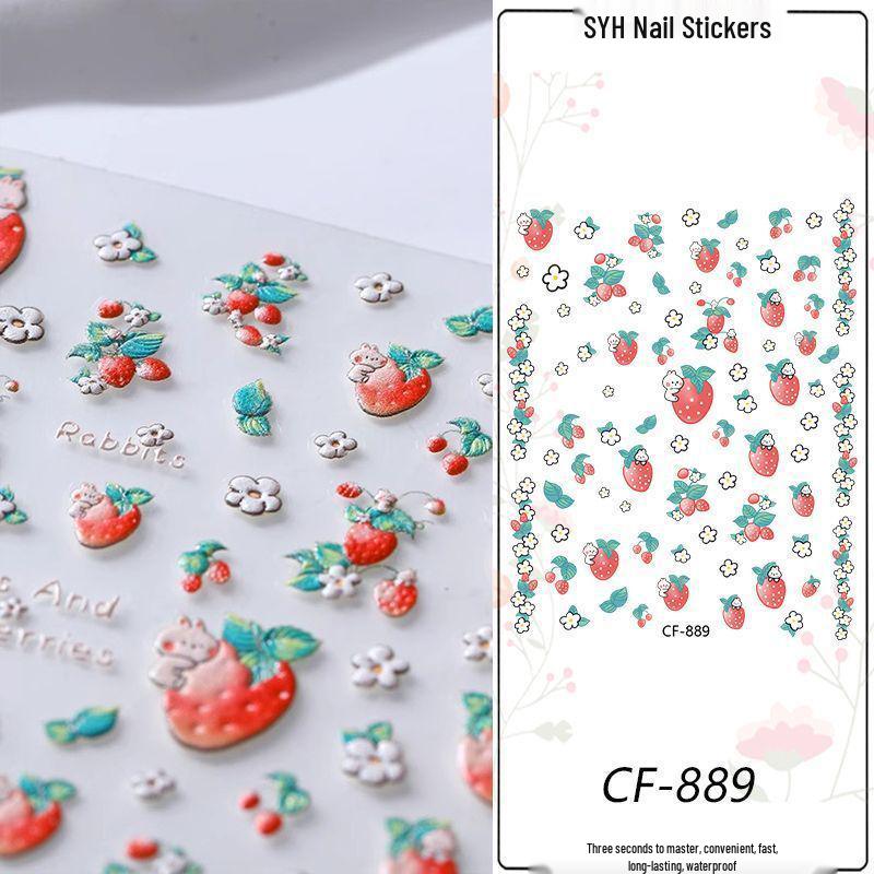 3D Frosted Strawberry Nail Art Stickers - Self-Adhesive DIY Decoration Red Strawberry Delight [1 piece] Sample