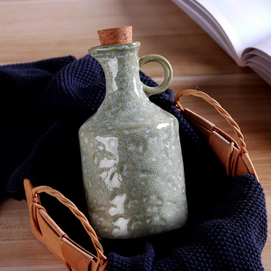Spice Shaker Oil Pot Household Kitchen Accessories Sauce Bottle Pot Hand Kneaded Ceramic Oil Pot Lid Leak Proof Kitchen Tool Set