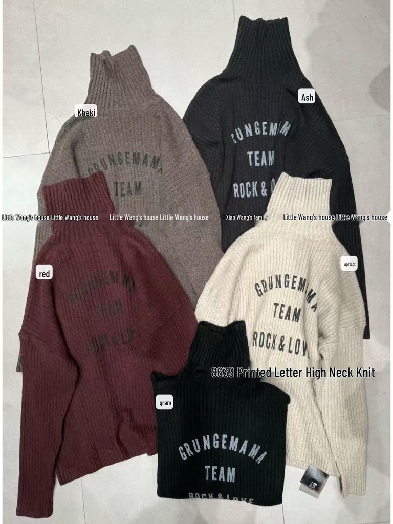 Xiao Wang's Winter Korean Style Plus Size High Neck Letter Knit Sweater