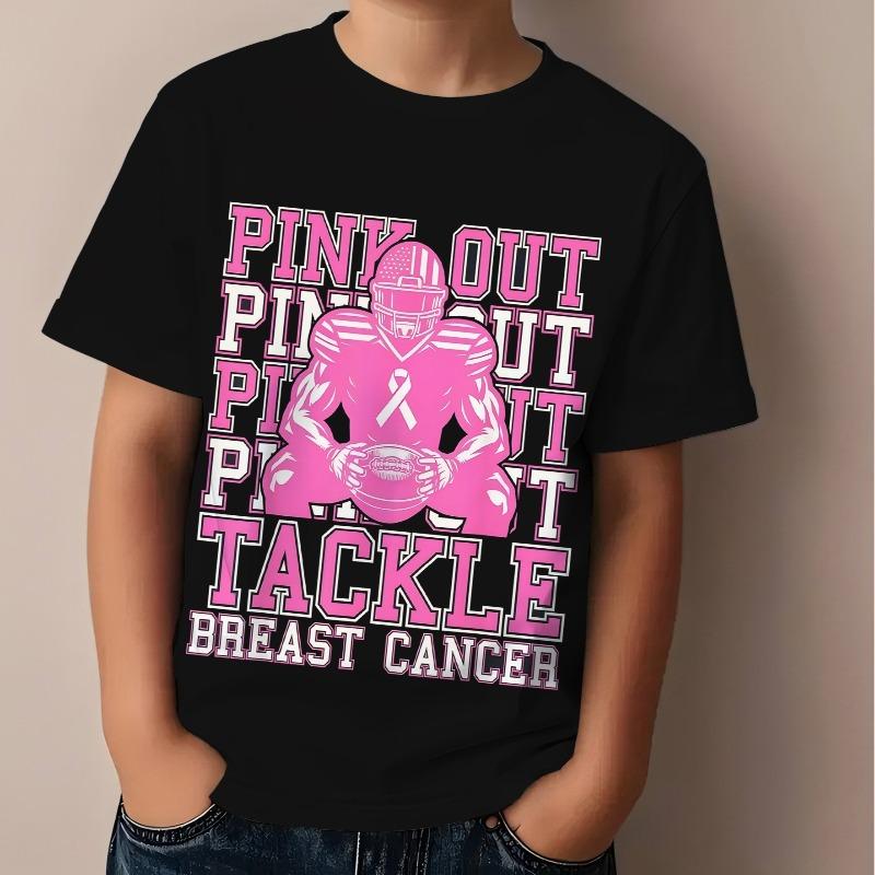Crewneck Short Sleeve T-Shirt, "Pink Out Eliminate Breast Cancer" Pink Graphic Print