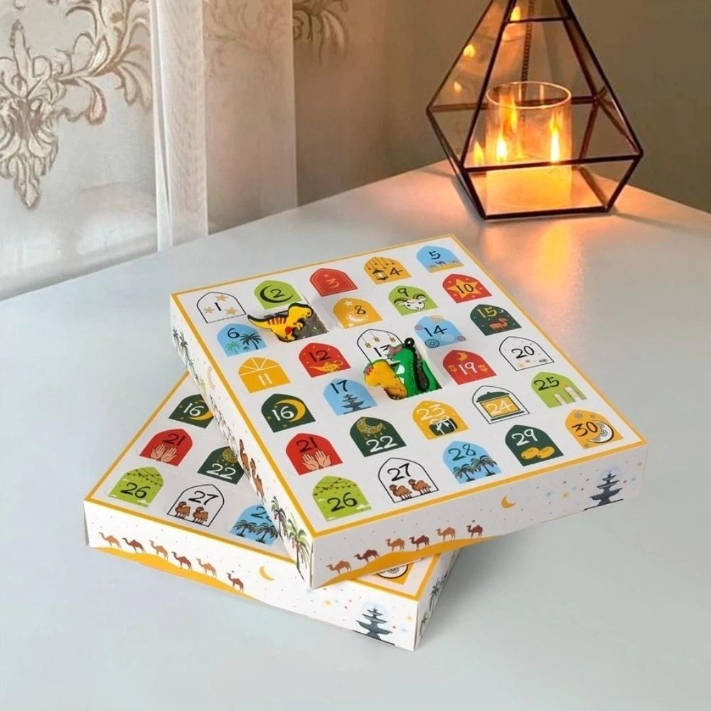 30 Empty Grid Ramadan Advent Calendar Box Paper Quick-release Surprise Gift Box Cartoon Pattern Middle East Theme