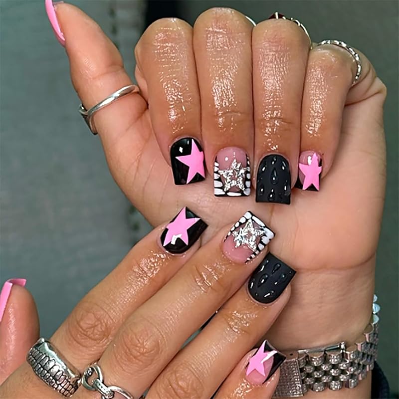 24Pcs Fall Press on Nails Medium Square Fake Nails with Autumn Leaves Designs Red Autumn Maple Leaf False Nail Thanksgiving Acrylic Nails Kit Red