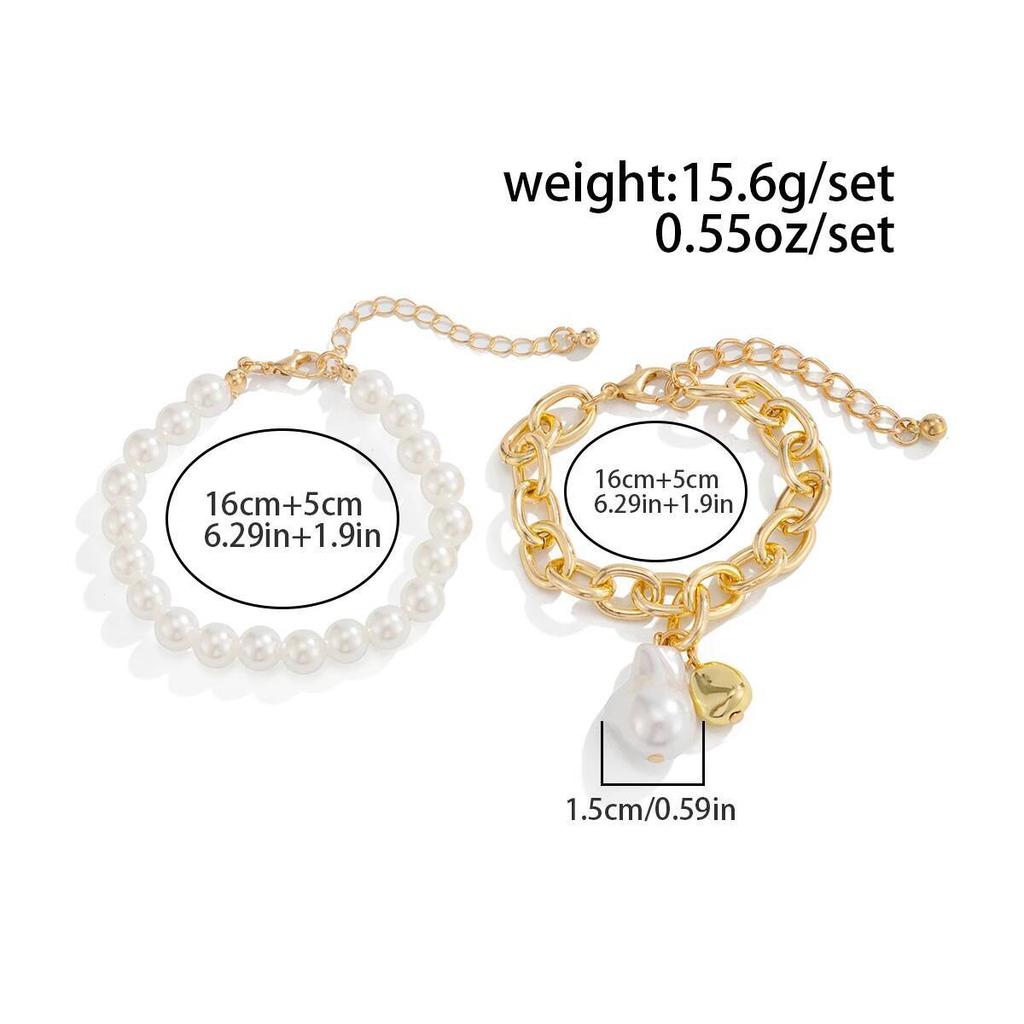 Salircon Fashion Baroque Imitation Pearl Bead Pendant Bracelet Women Exquisite Handmade Metal Bangle Bridal Wedding Jewelry Gift