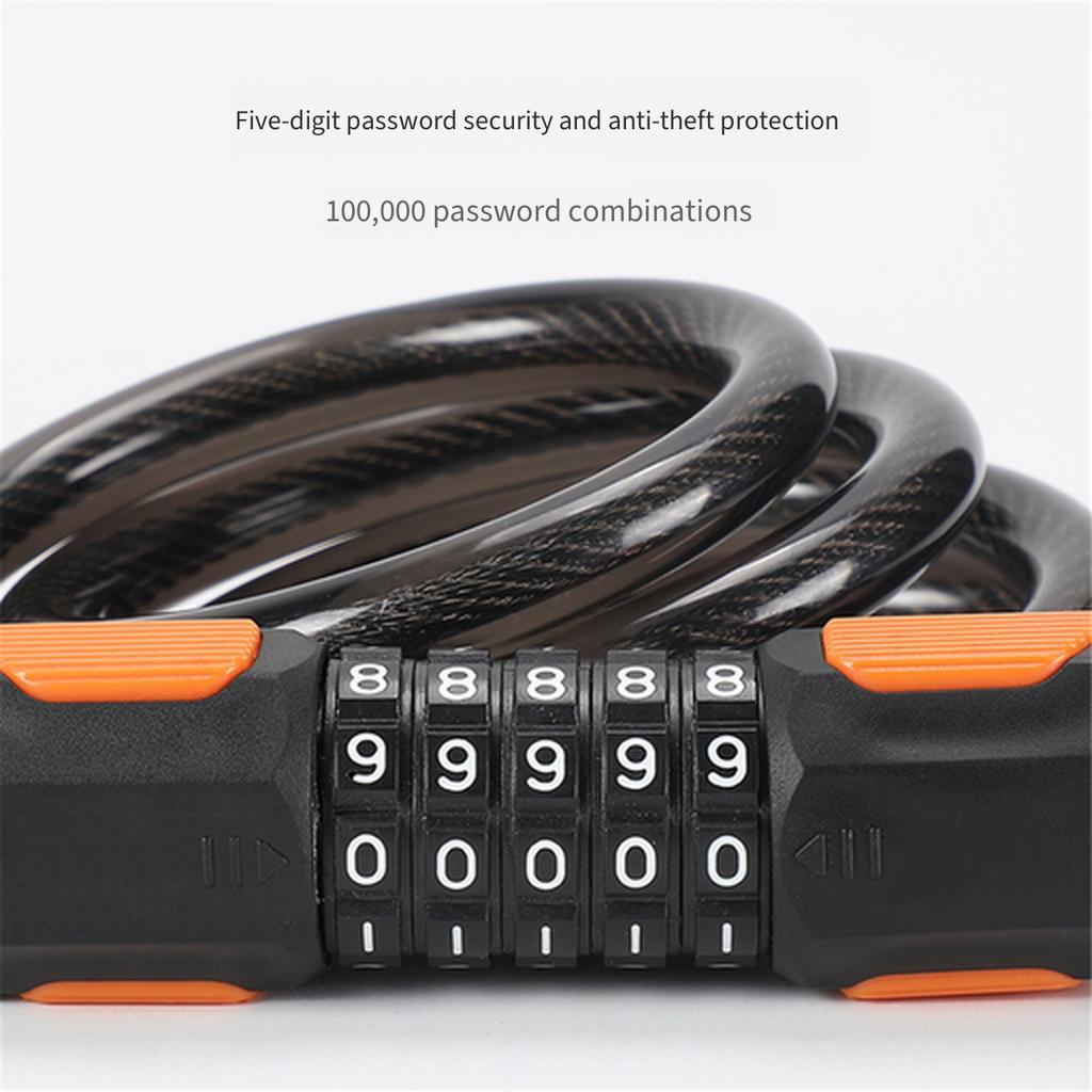 New 5‑Digit Bicycle Password Lock Thickened Steel Cable Anti‑Theft Lock Universal for Mountain Bike Electric Scooter Cycling Security Lock