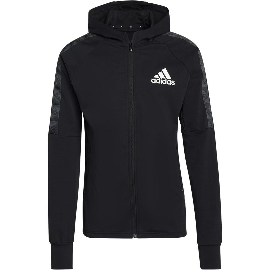 Adidas Logo Print Striped Zip Hoodie Jacket Men Jackets Black GV5302
