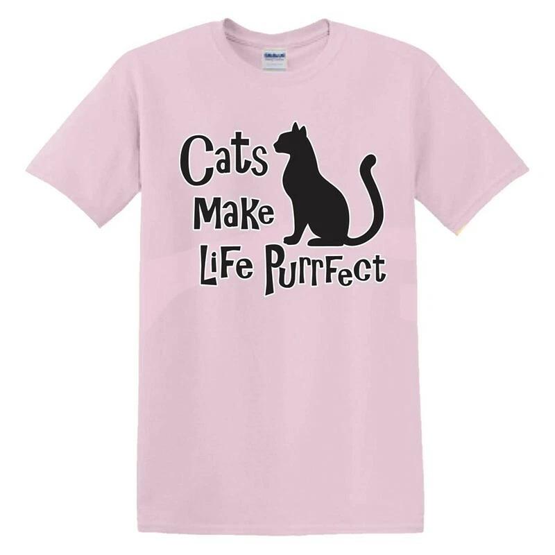 Cats Make Life Purrfect T shirt Cat Lover Screen Printed T-Shirt 4XL