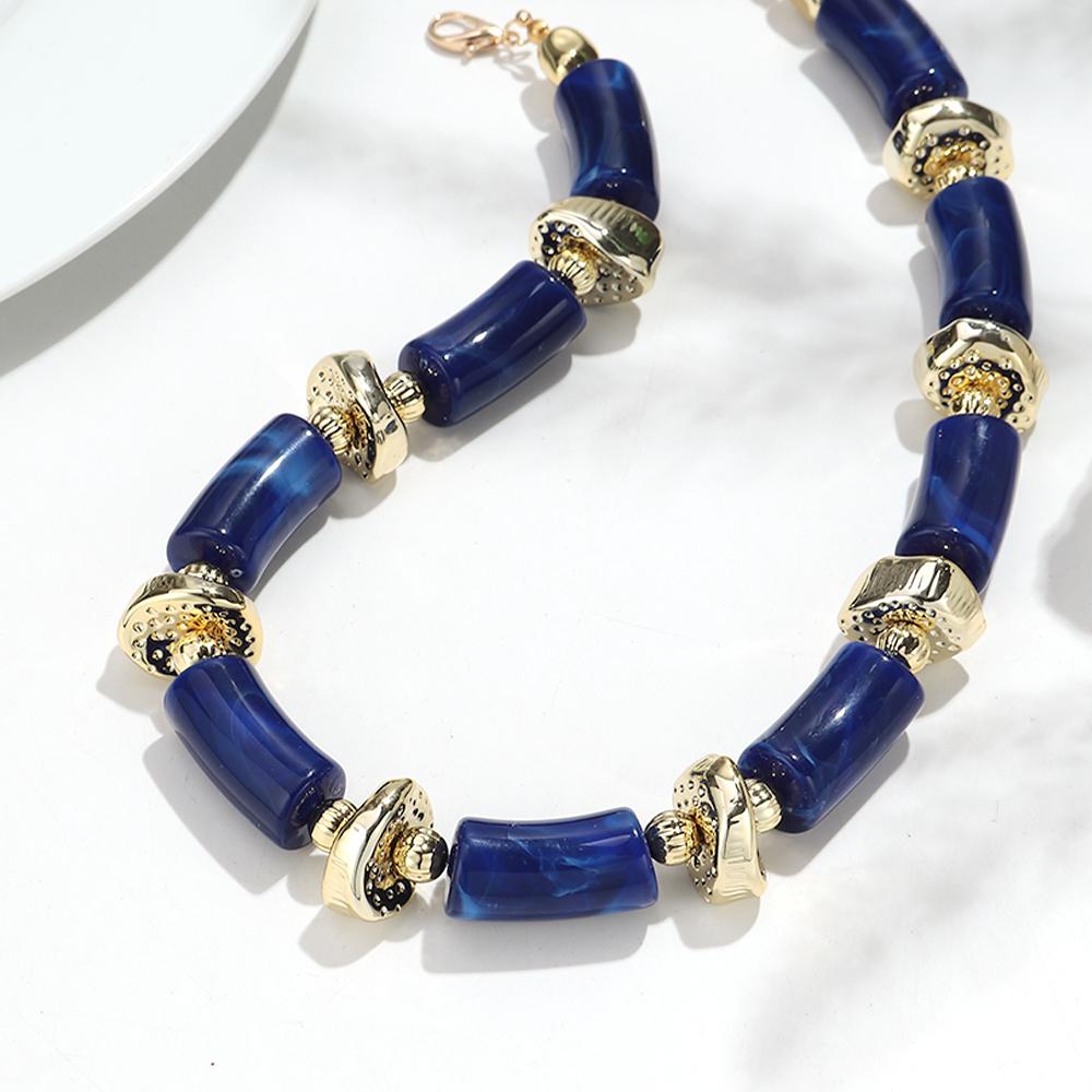 New Colorful Chunky Bamboo Tube Beaded Acrylic Choker for Women Man Statement Elbow Stack Necklace French Trendy Jewelry Gift